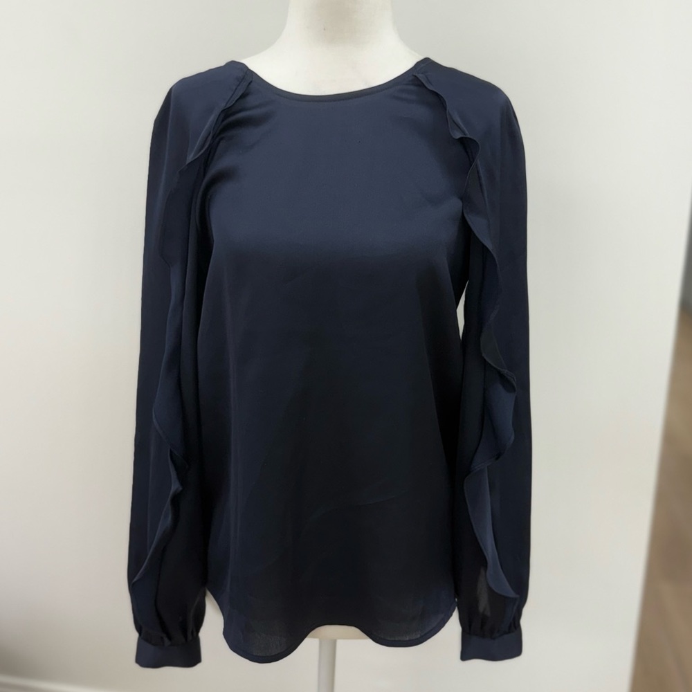 Banana Republic Ruffle Sleeves Blouse In Navy